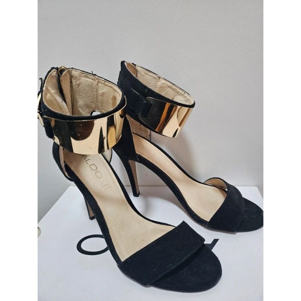 ALDO Black Heels with Gold Ankle Cuffs Size 6.5 Lightly Worn